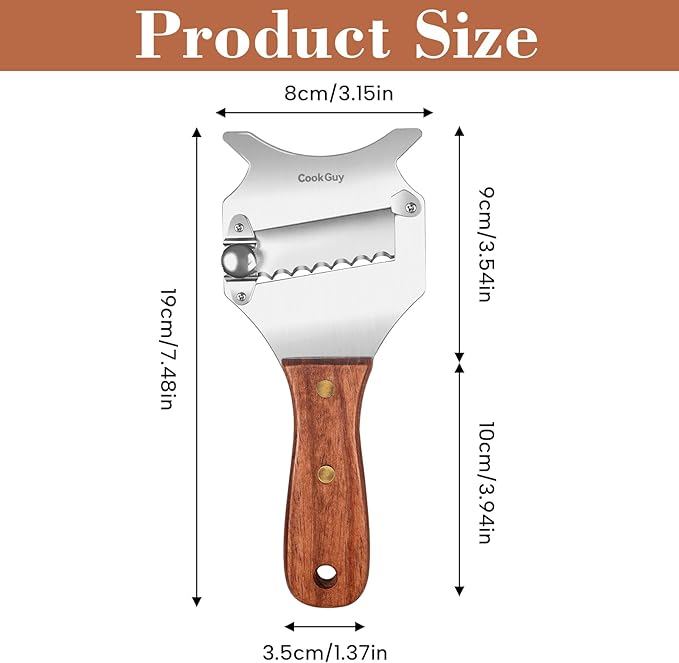 Cook Guy Premium Stainless Steel Truffle and Cheese Slicer with Adjustable Blade and Elegant Rosewood Handle, Versatile Chocolate Shaver and Wavy Blade Dessert Knife for Essential Kitchen Use