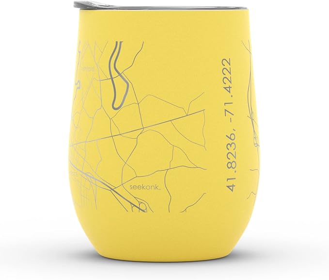 Well Told Engraved Providence Rhode Island Map Insulated Wine Tumbler, Etched Stainless Steel Cup (12 oz, Sunrise Yellow) City Map Insulated Tumbler, Custom Insulated Tumbler, Outdoor Drinkware