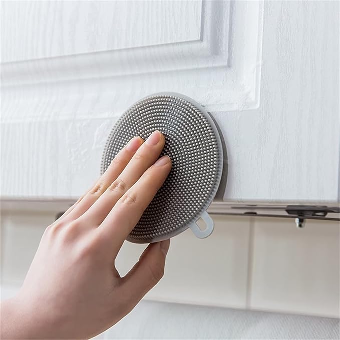 4PCS Silicone Dish Scrubber, Multipurpose Round Silicone Sponges Reusable Dish Brush Dish Brush for Kitchen Dish Dishes Fruits Vegetables(Gray+White)