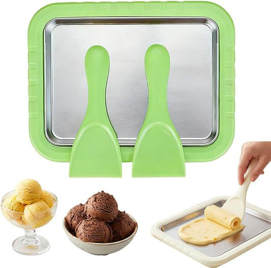 At-Home Rolled Ice Cream Maker Kit, Rolled Ice Cream Machine with Instant Freeze Tray & 2 Scrapers, DIY Homemade Rolled Ice Cream Tray For Families and Parties, Kids & Adults (Green)