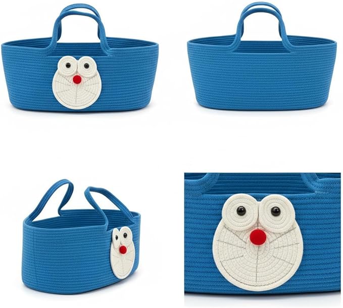 Eco-Friendly Foldable Cotton Basket with Handles, Multi-Use Decorative Storage for Infant Sleeping, Home, Travel, Cat & Small Dog Bed 27.56 × 15.75in