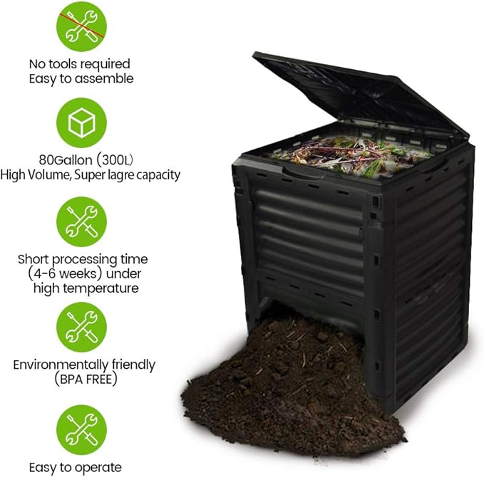 Garden Compost Bin from BPA Free Material, 80 Gallon(300 L), Easy Assembling, Large Capacity, Fast Creation of Fertile Soil