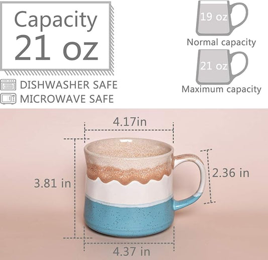 Bosmarlin Large Ceramic Coffee Mug, Big Tea Cup, 7 Colors to Choose, 21 Oz, Dishwasher and Microwave Safe, 1 PCS (Blue&White)