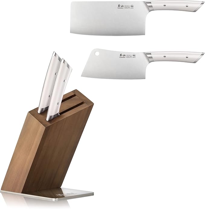 Cangshan HELENA Series German Steel Forged Cleaver Knife Block Set (3-Piece, White)