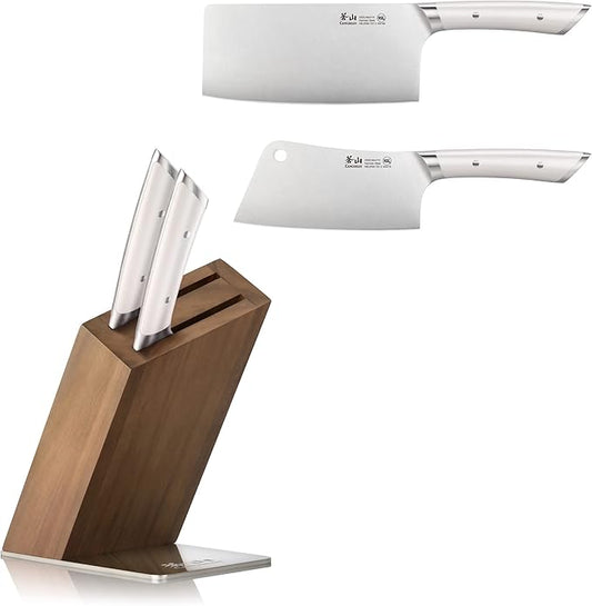 Cangshan HELENA Series German Steel Forged Cleaver Knife Block Set (3-Piece, White)
