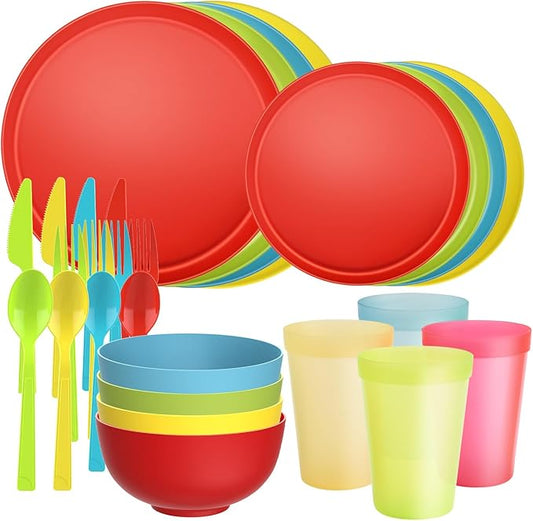 20 Piece RV & Camping Dinnerware Set, Elegant Ceramic-Look Large Bowls & Plates, Unbreakable & 100% Microwave Safe, Melamine Alternative Service for 4, Tropical