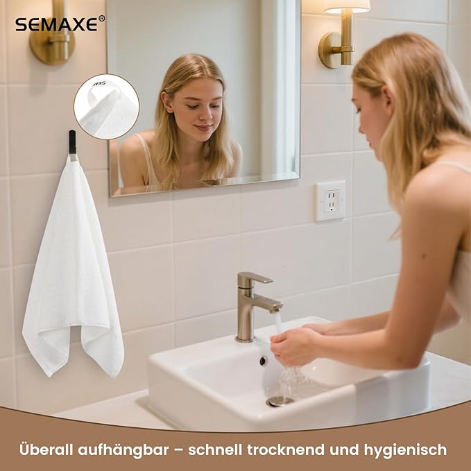 SEMAXE 12 Pack Hand Towels for Bathroom, 100% Cotton Towels with Hanging Loops, Soft and Highly Absorbent, Hand Towel Set for Gym, Shower, Hotel, Spa and Kitchen, White
