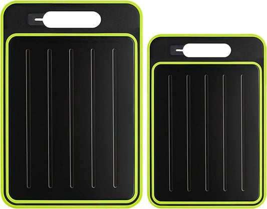 Cutting Board Double Sided,2 Pcs Vegetable Board With Sharpening Stone,Large Size+Small Size,Food Grade Stainless steel and Wheat straw PP Material,Eco-Friendly (black)