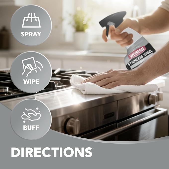 Weiman Stainless Steel Cleaner and Polish - 2 Pack - Removes Fingerprints, Residue, Water Marks and Grease from Appliances w/Buffing Towel