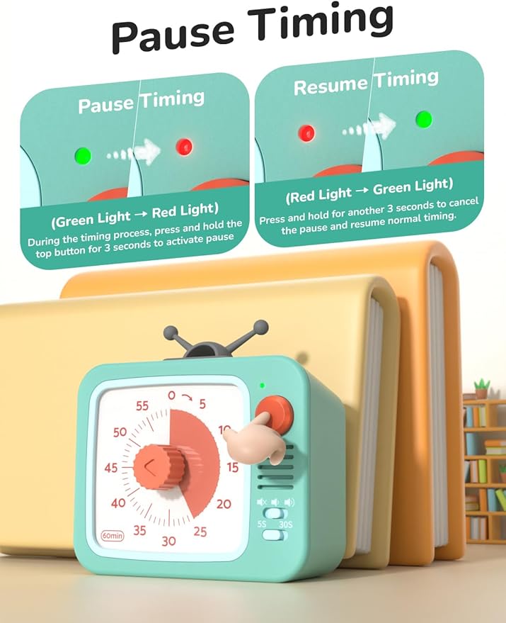 LIORQUE Visual Timer for Kids with Pause Function, 60-Minute Countdown Timers for Classroom Office Kitchen with Silent Operation, Kids Timer for Teaching