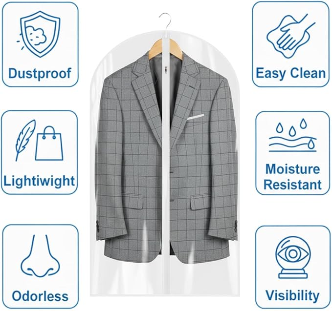 All Clear Garment Bags for Travel - 48” PEVA Waterproof Suit Cover with Zipper for Hanging Clothes, long dress - Durable Dresser for Closet Storage, Dustproof & Moisture Resistant - 48”/2 Pack