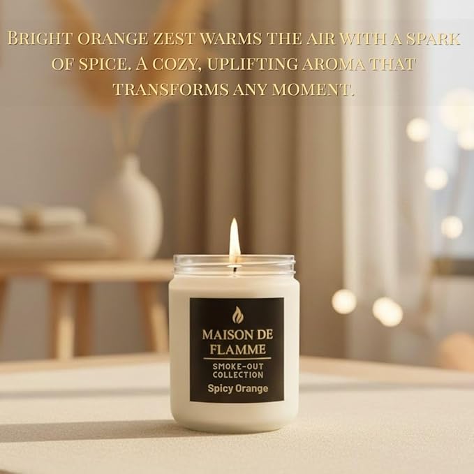 Spicy Orange Odor-Eliminating Scented Candle, 200g/7oz White Jar – Long-Lasting Soy Wax Blend Candle for Smoke, Kitchen & Pet Odors