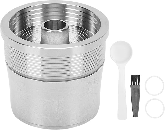 Sanpyl Reusable Coffee Pod for Coffee Machine, 304 Stainless Steel Filter Refillable Coffee Capsule with Brush Spoon