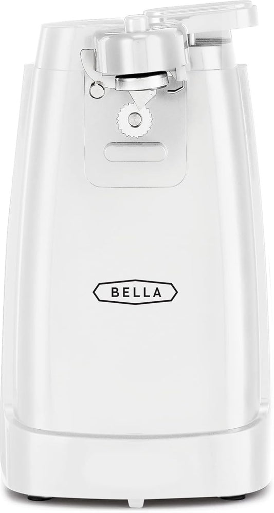 bella Electric Can Opener and Knife Sharpener, Removable Cutting Lever, Cord Storage, Stainless Steel Blade, White