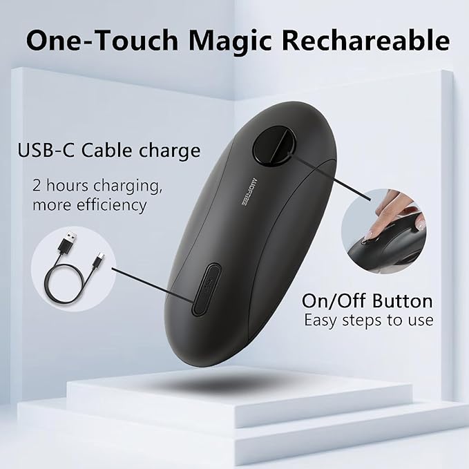 Automatic Electric Can Opener for Seniors for Kitchen:Anyone can Hands Free,One Touch Opener,Durable Blades,Rechargeable, Smooth Edge, Lightweight Small Size, Black (Black)