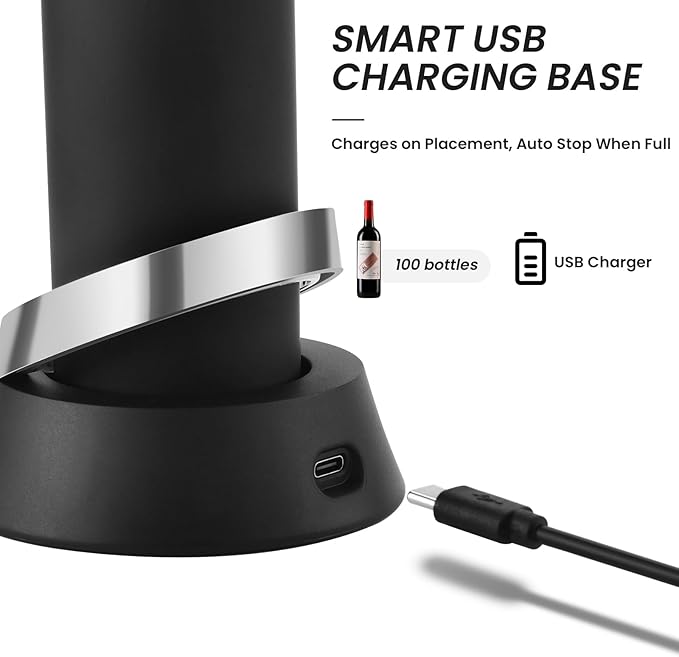 Electric Wine Bottle Opener with Charging Base & Built-in Foil Cutter – Rechargeable Intelligent Touch-Activated Automatic Corkscrew – Luxury Christmas Wine Gifts for Women, Men, Seniors