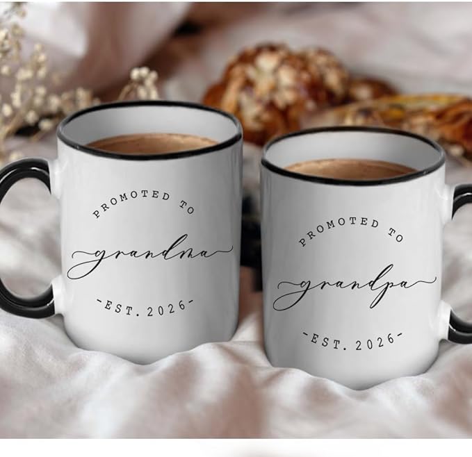 2PCS Mugs Promoted to Grandparents Grandma Grandpa 2026 Mugs - Pregnancy Announcement for Grandparents Mug Set - Grandma And Grandpa Announcement Gifts