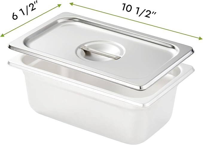 HECMAC 6-Pack 1/4 Size Hotel Pan Cover, Stainless Steel Solid Steam Table Catering Food Pan Lid with Handle