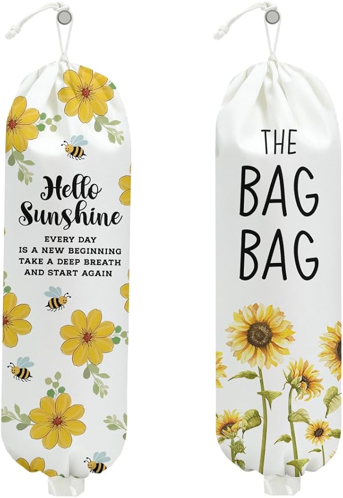 2PCS Sunflower Plastic Bag Holder for Kitchen Essentials, Reusable Wall Mount Grocery Bag Holder Plastic Storage bag, Large Storage Organizer Storage Dispenser, Sunflower Gifts for Women Mom Grandma