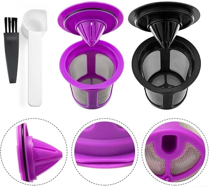 Reusable Coffee Filters For K-eurig 2.0 K200-K560 And K40-K155 Stainless Steel Mesh With Silicone Ring Easy Clean Refillable Pod 2 Pack Includes Spoons And Brushes