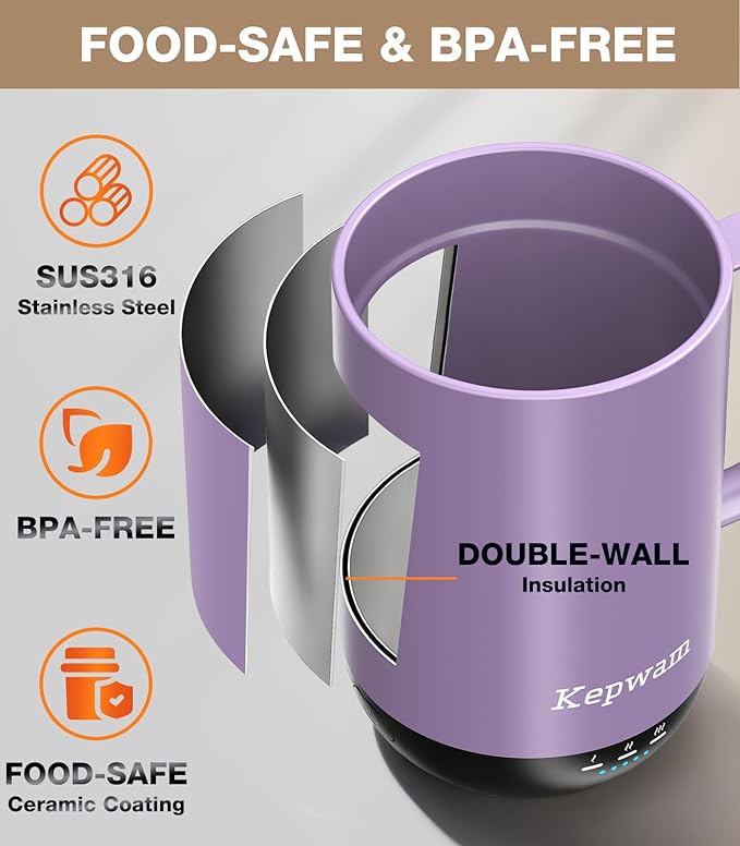 Self-Heating Coffee Mug T1, 16oz Rechargeable Heated Coffee Mug, Smart Coffee Warmer Mug with App-Controlled,Advanced Temperature-Controlled Heating Coffee Gifts for Women Men Coffee Lover