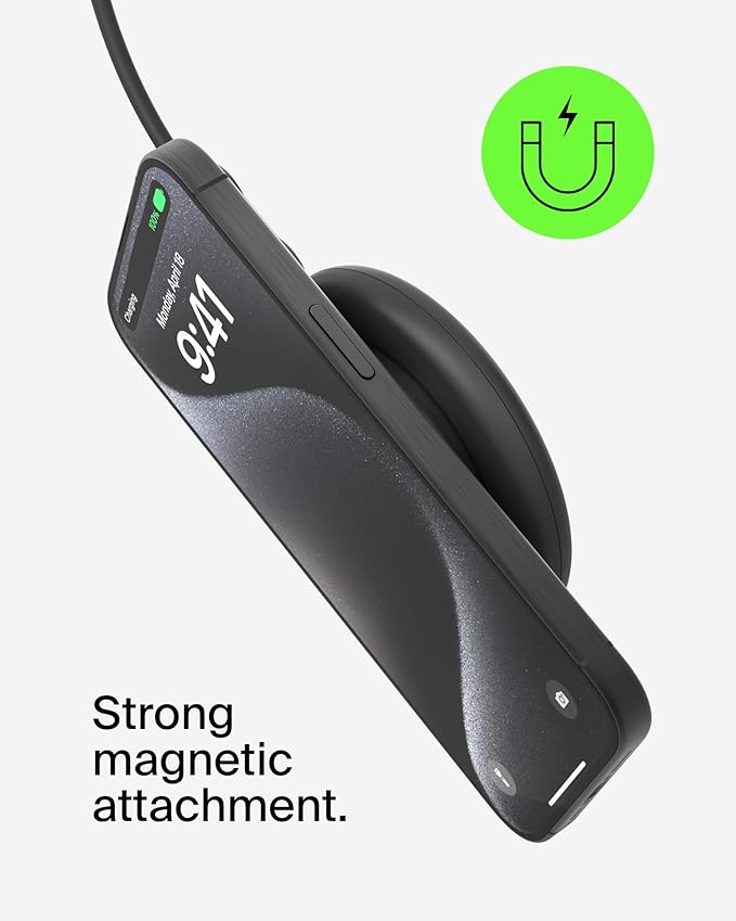 Belkin Magnetic Wireless Charging Pad 15W - MagSafe-Compatible Qi2-Certified Wireless Charger for iPhone 16 Series, Samsung Galaxy S25, AirPods, & More w/Non-Slip Base, Power Supply Included - Black