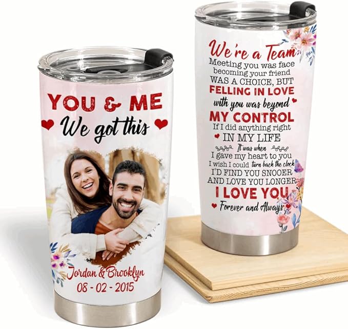 We’re a Team Forever & Always – Personalized Photo 20oz Stainless Steel Insulated Tumbler – Custom Couples Gift (White)