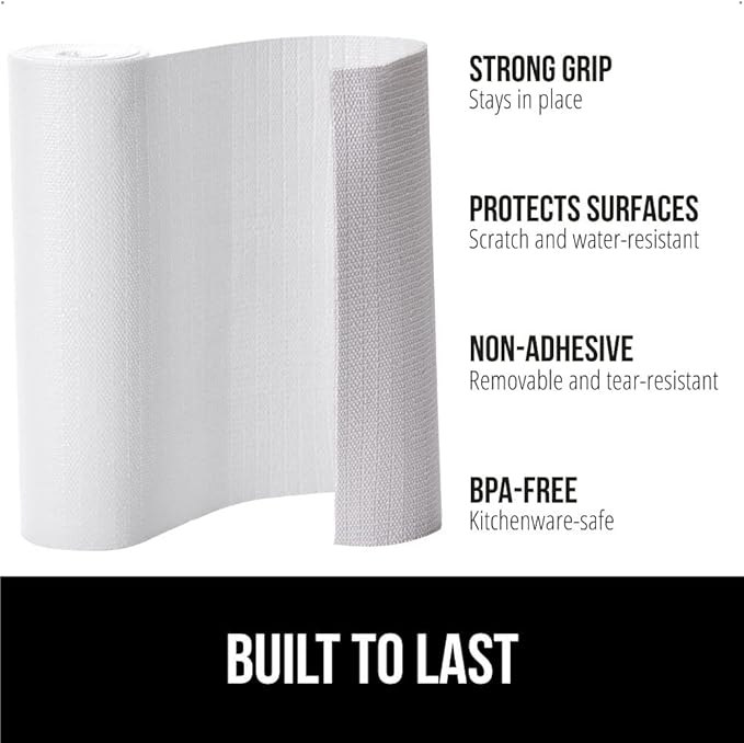 GORILLA GRIP Slip Resistant Drawer and Shelf Liner 2 Pack, Non Adhesive Water Resistant, Easy Clean and Trim, Smooth Surface Liners for Kitchen Cabinet, Shelves, Drawers, Pantry, 20 in x 20 FT, White