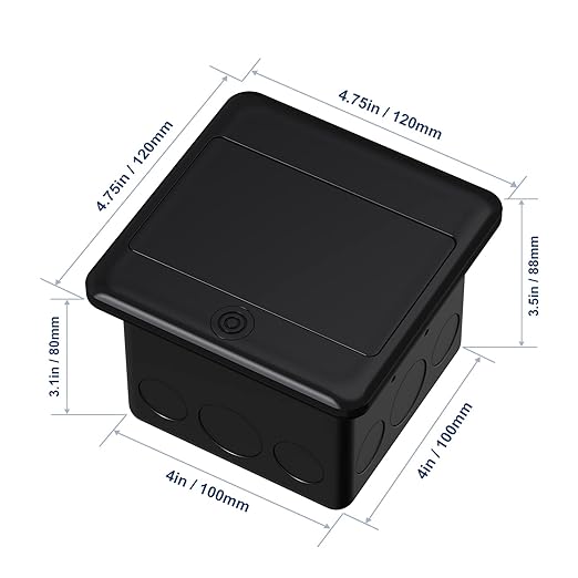 KYHSHJ 4.8A USB Chargers Pop Up Floor Waterproof Electrical Outlet Receptacle Stainless Steel Box,Black