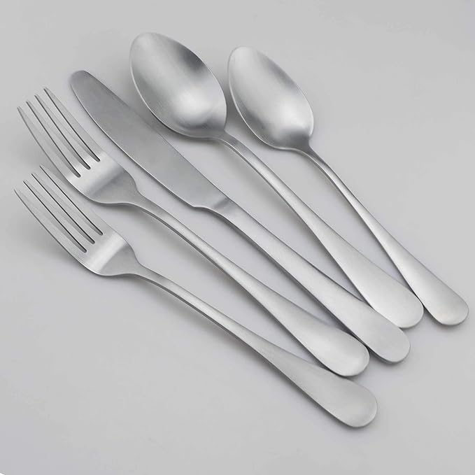 20-Piece Stainless Steel Flatware Set, Matte Finish Silver, Service for 4