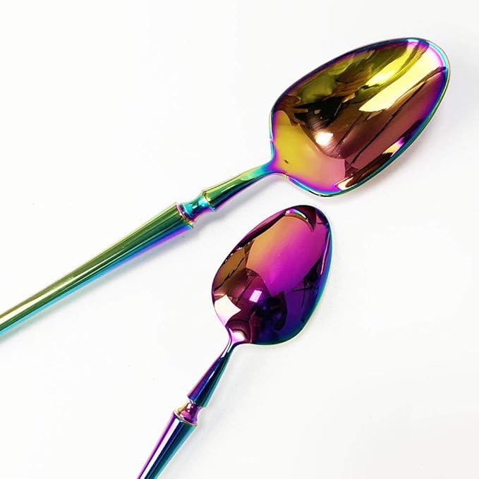 JASHII 5 Pieces Rainbow Silverware Set, Cutlery Set, Service for 1, Stainless Steel Flatware Set, Ideal for Wedding Festival Party Home Kitchen, Dishwasher Safe (Rainbow)