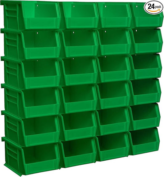 Akro-Mils 30210 AkroBins Plastic Storage Bins, Space-Saving Stackable Bins for Garage, Pantry, Craft Organization, 5-Inch x 4-Inch x 3-Inch, Green, 24-Pack