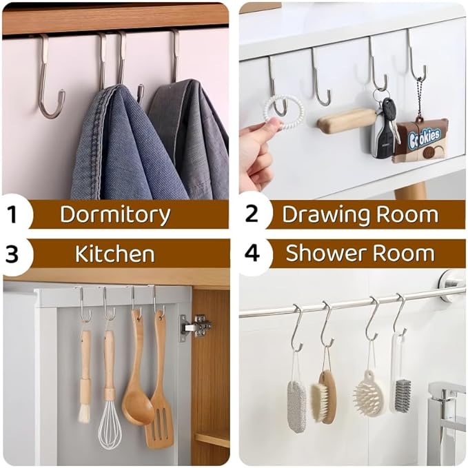 Over Cabinet Door Hook & Wardrobe Door Hook, Stainless Steel Hanging Hooks for Towels, Bags, Clothes – Bathroom Door Hooks for Towels, Kitchen Cabinet Hooks, Wardrobe Hooks, Dorm Room Hangers (1)