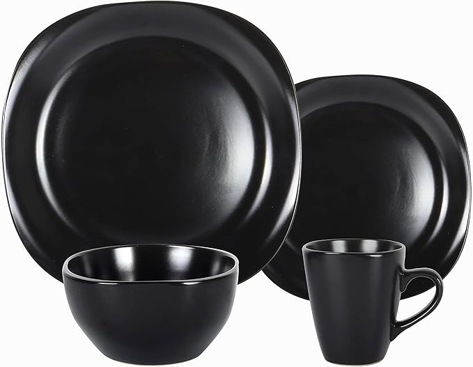 Stoneware Square 16pc Dinnerware Set, Matte Black