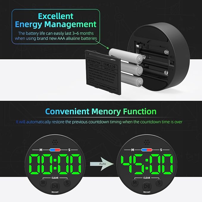 Large LED Digital Timer, Magnetic Countdown Loud Timer for Kitchen Cooking, Classroom Whiteboard, Kids, Toddler, Game, Productivity, Focus, Work, Task, Office, Meeting – Small, Simple, Visual, Green