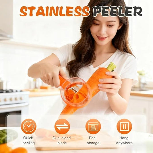 Fruit and Vegetable Peeler with Storage Box，Features a built-in catcher container and double-sided stainless steel blades，Easy to clean and store, peeler with container (Green-2pack)