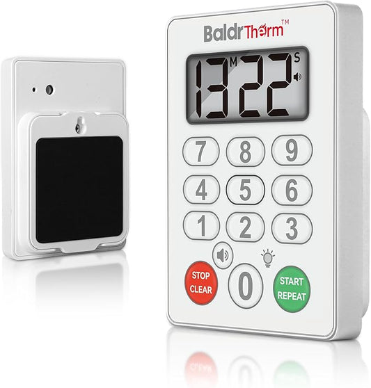 BaldrTherm Digital Kitchen Timer, Magnetic Waterproof Countdown Timer for Cooking, Shower, Workout, Classroom, Hair Color Processing, White.