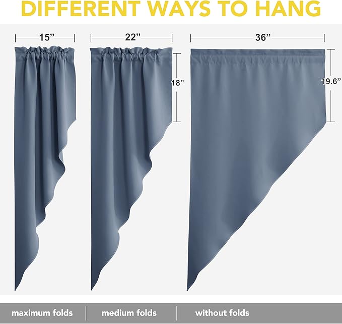 NICETOWN Balckout Swag Curtain Valances for Living Room, Farmhouse Rod Pocket Energy Saving Small Window Tiers for Thanksgiving, Stone Blue, 36" Width x 63" Length Each Panel, Set of 2