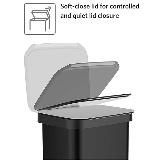 Glad Stainless Steel Step Trash Can, Series 2 with Clorox Protection - Large Black Kitchen Garbage Bin with Soft Close Lid, Foot Pedal and Waste Bag Roll Holder, 13 Gallon
