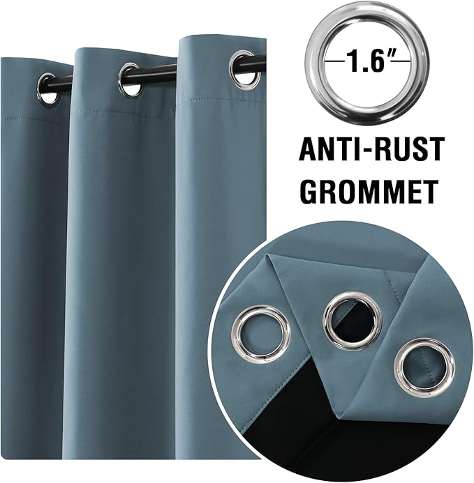 H.VERSAILTEX Full Blackout Curtain Panels, Pair of Energy Smart & Noise Blocking Out Blackout Drapes for Bedroom Window, Thermal Insulated Guest Room Lined Window Dressing(52 x 63 inch, Stone Blue)