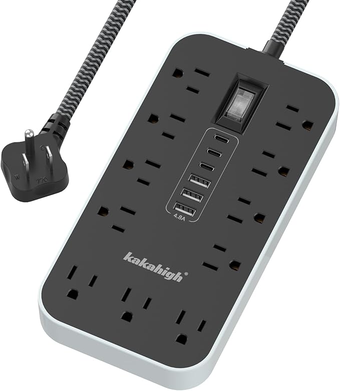 Extension Cord with USB Ports- 5 FT Power Strip with USB, 1625W Multi Outlet with 11 AC Outlet 6 USB (24W/4.8A), Charging Station for Multiple Devices, for Home, Office, Dorm, Gaming Room Essentials