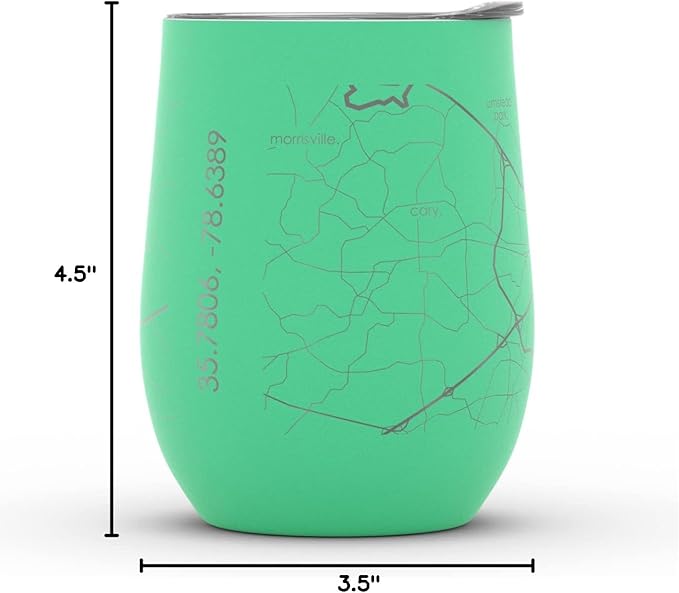 Well Told Engraved Raleigh North Carolina Map Insulated Wine Tumbler, Etched Stainless Steel Cup (12 oz, Sunday Green) City Map Insulated Tumbler, Custom Insulated Tumbler, Outdoor Drinkware