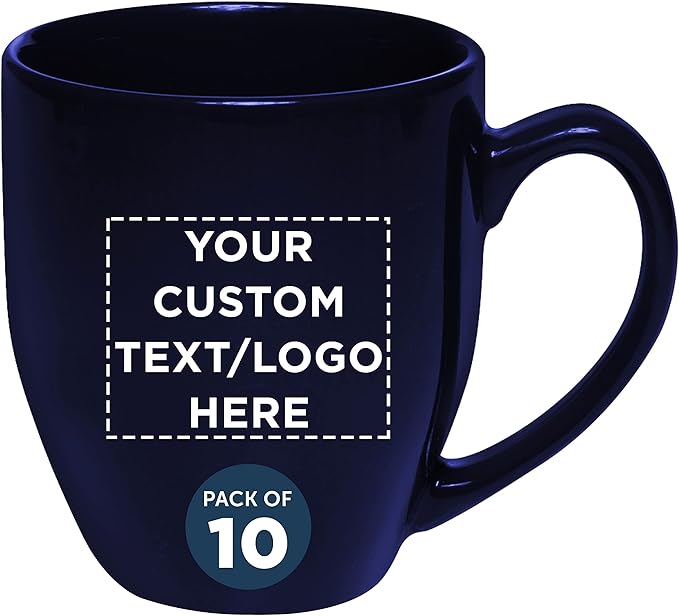 Custom Large Coffee Cups 16 oz. Set of 10, Personalized Bulk Pack - Perfect for Tea, Espresso, Cappuccino, Hot Cocoa - Blue