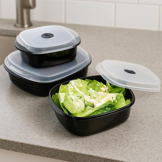 Reston Lloyd Nesting Microwave Containers, Set of 3, Adjustable Steam Vents, Airtight, Meal Prep, Durable BPA-Free Plastic- Freezer & Dishwasher Safe, Cookware & Food Storage, Anyday Cookware, Gray