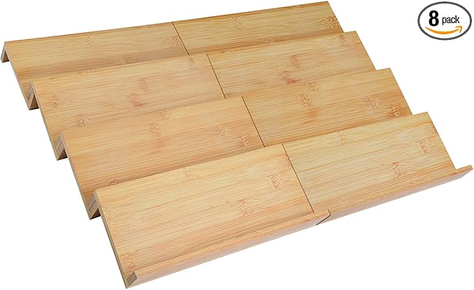 Bamboo Spice Drawer Organizer for Insert Shallow Drawer, 8 Tier Stackable Spice Rack Organizer for Cabinet(4.8" D x 13" W x 1.65" H) Seasoning Storage Organization for Kitchen Pantry Drawer