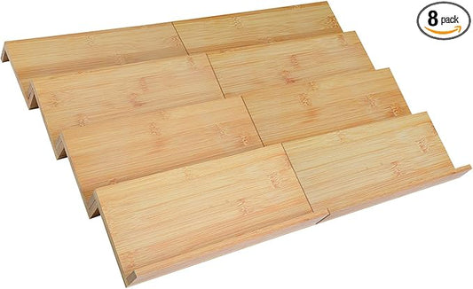 Bamboo Spice Drawer Organizer for Insert Shallow Drawer, 8 Tier Stackable Spice Rack Organizer for Cabinet(4.8" D x 13" W x 1.65" H) Seasoning Storage Organization for Kitchen Pantry Drawer