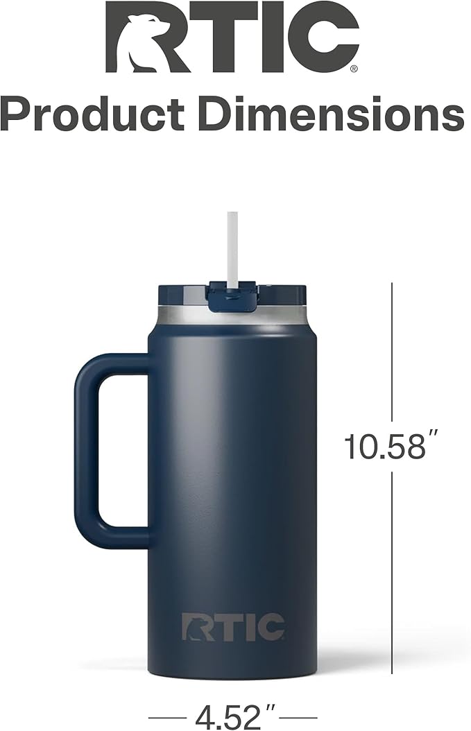 RTIC 64 oz Ceramic Lined Insulated Road Trip Tumbler, Leak-Resistant Lid, Navy