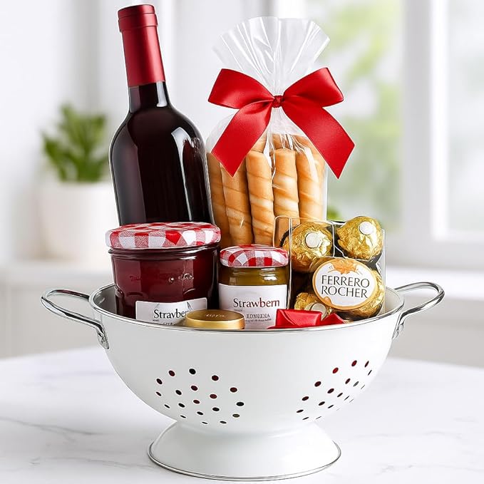 Reston Lloyd Calypso Basics Powder Coated Enameled Colander with Solid Base, Strainer Basket with Handles, for Pasta, Berries, Vegetables, Fruit, White (5 Quart, 160 oz, 4.7 litres)