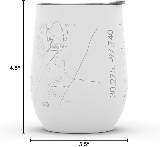 Well Told Engraved Austin Texas Map Insulated Wine Tumbler, Etched Stainless Steel Wine Tumbler (12 oz, White) City Map Insulated Tumbler, Custom Insulated Tumbler, Outdoor Drinkware