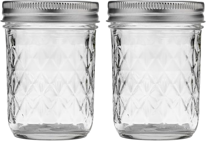 Ball Regular Mouth Quilted Crystal Glass Mason Jars with Lids and Bands, Used for Canning, Pickling, Juice, Jam, Jelly, Half Pint Size (Pack of 2)